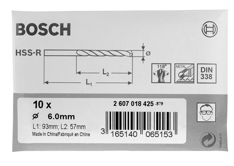 Forets à métaux laminés HSS-R, DIN 338 Bosch 2607018402