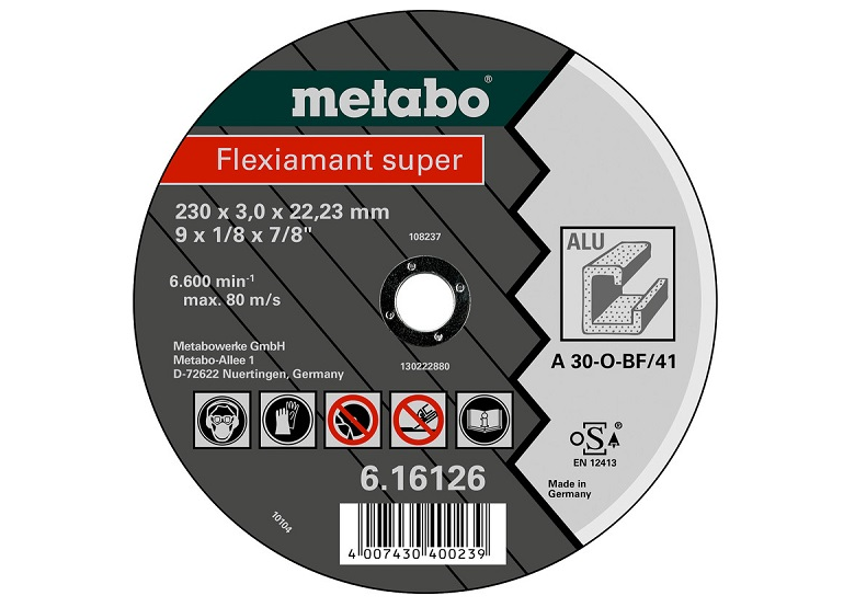 Disque de coupe A 30-O 125×2,5×22,2mm pour aluminium Metabo 616752000