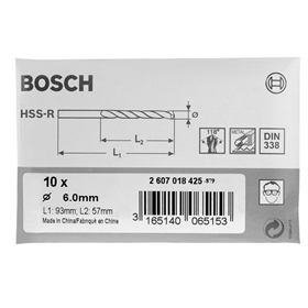 Forets à métaux laminés HSS-R, DIN 338 Bosch 2607018405