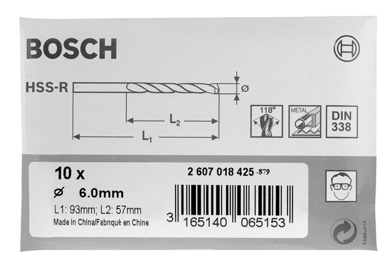 Forets à métaux laminés HSS-R, DIN 338 Bosch 2607018433