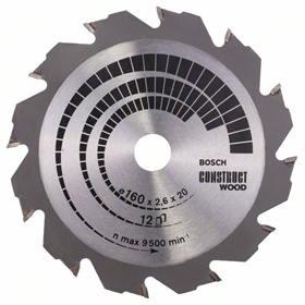 Lame de scie circulaire Construct Wood 160x20/16mm T12 Bosch 2608640630