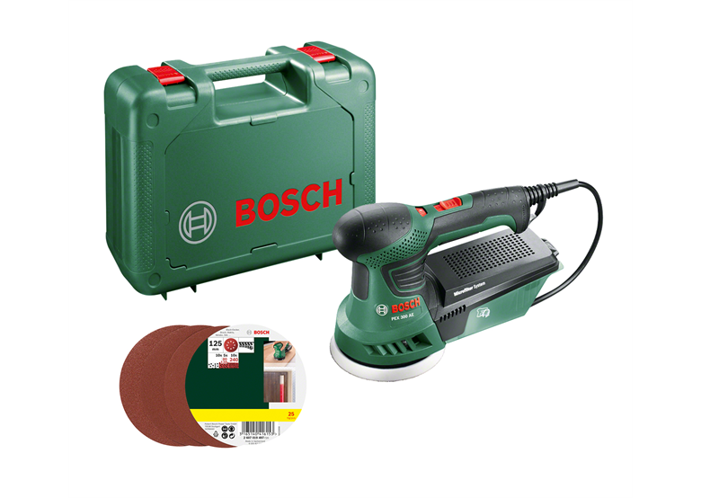 Ponceuse excentrique avec jeu de disques de ponçage Bosch PEX 300 AE