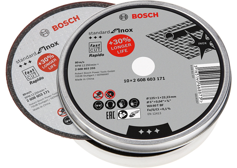 Disque à tronçonner à moyeu plat standard 10pcs. Bosch Standard for Inox Rapido