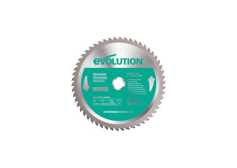 Lame de scie circulaire pour aluminium TCT 230x25,4mm 80dents Evolution EVO-230-80-A