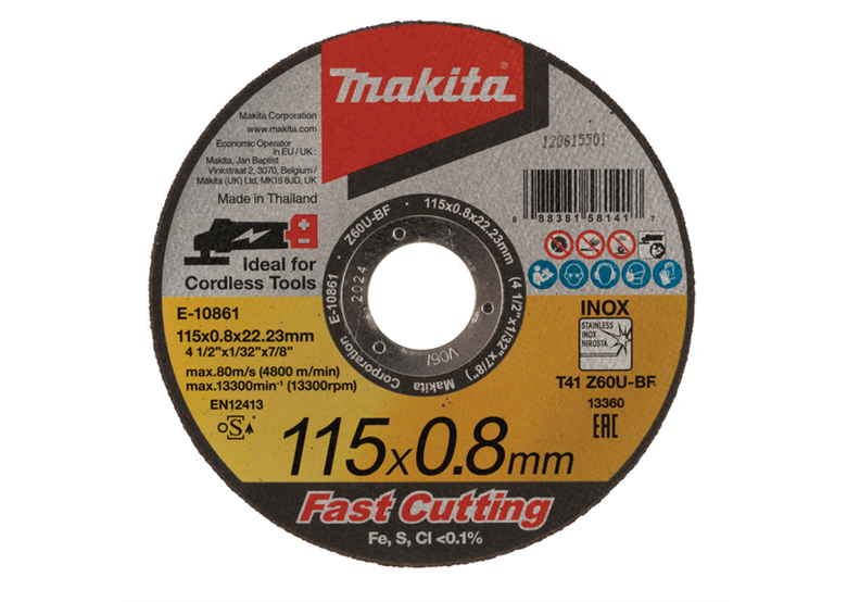 Disque à tronçonner Inox 115x0.8x22mm extra fin Makita E-10861