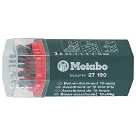 Forets en boite ronde (18 pcs) métal-pierre-bois (6x3-4-5-6-8-10 mm) Metabo 627190000