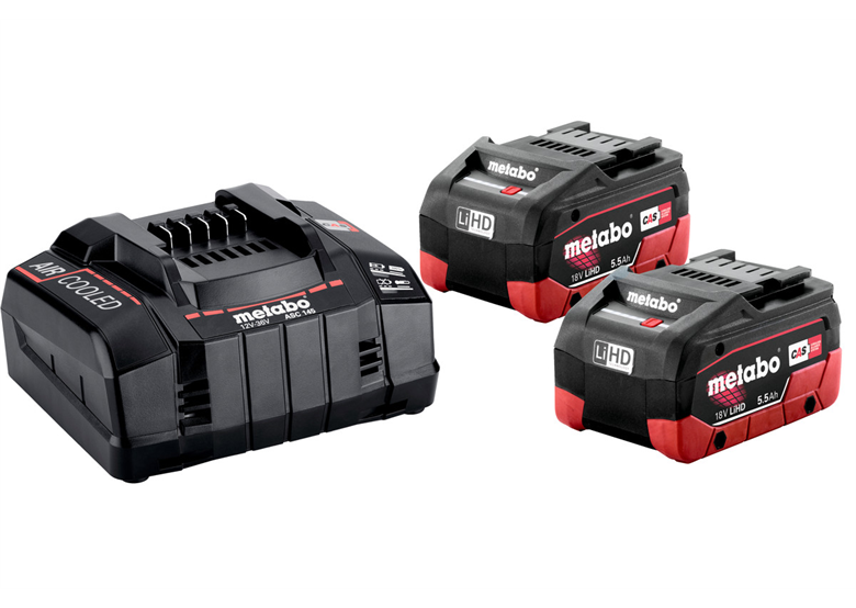 Kit : 2 batteries  LiHD 18 V / 5,5 Ah + chargeur ASC 145 Metabo 685122000