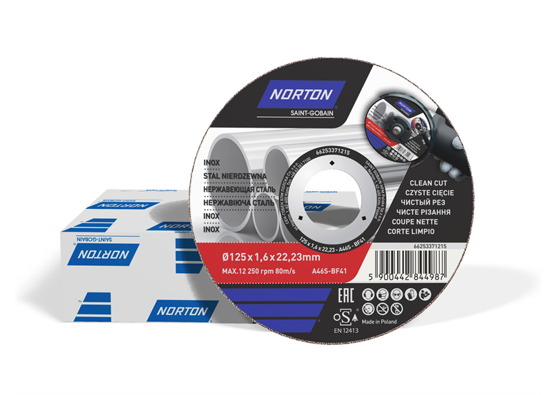 Disque à tronçonner Norton A46S-125x1.6x22.2-T41 NOR-DIY CEE INOX