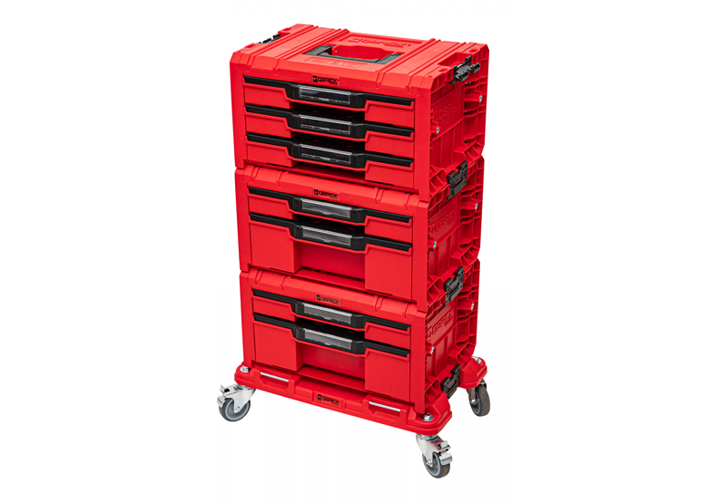 Ensemble de caisses à outils avec tiroirs sur plateforme de transport Qbrick System PRO 2.0 DRAWER SET EXPERT RED Ultra HD