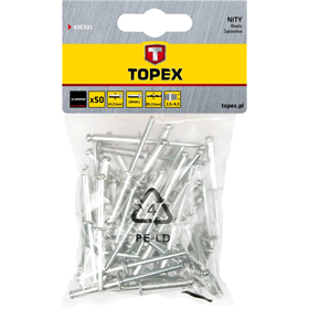 Rivets en aluminium 4.0 mm x 10 mm, 50 pièces Topex 43E402