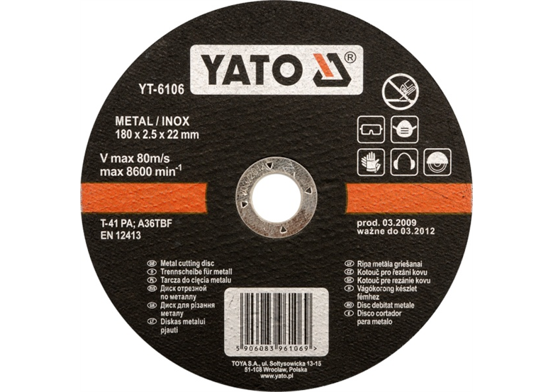 Disque à couper l'acier inoxydable 115 x 1 x 22 mm Yato YT-6101